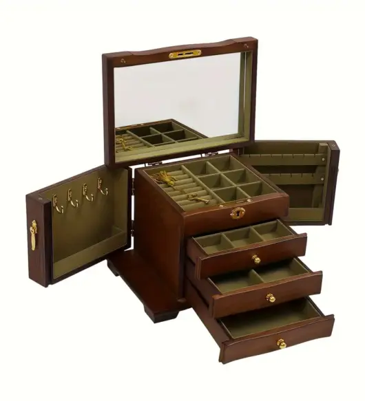 Jewelry Box with Mirror, Lock, and 4 Drawers