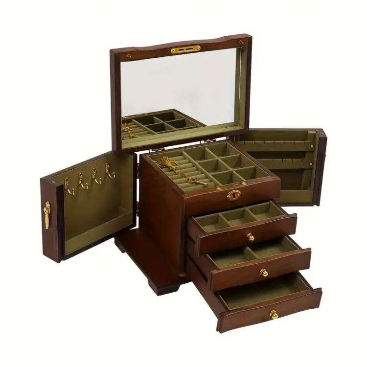 Jewelry Box with Mirror, Lock, and 4 Drawers