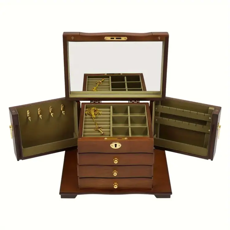 Jewelry Box with Mirror, Lock, and 4 Drawers - Image 2
