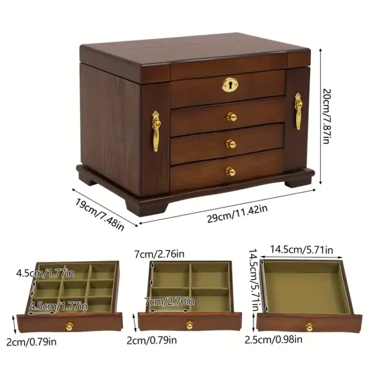 Jewelry Box with Mirror, Lock, and 4 Drawers - Image 3