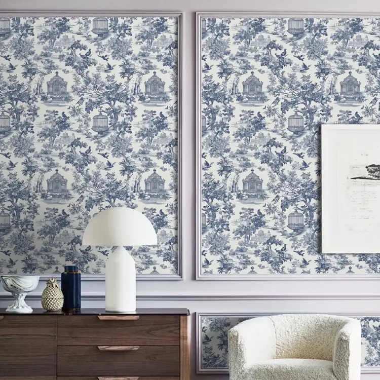 Blue Countryside Landscape Pattern Self-Adhesive Wallpaper - Image 2