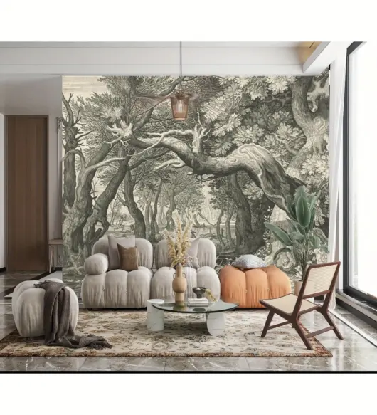 Vintage Woodland Scene Wallpaper