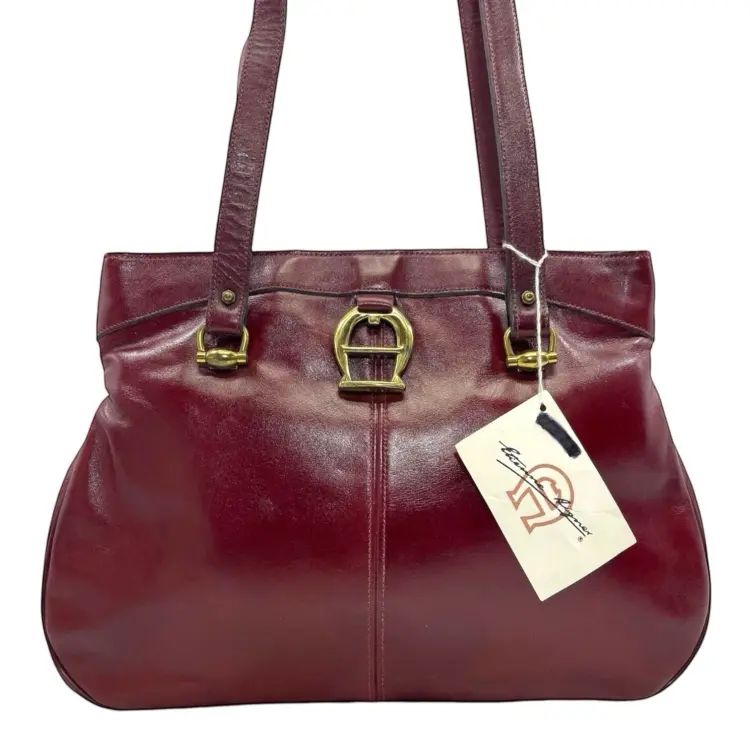 Vintage 60s 70s ETIENNE AIGNER Large Leather Bag Handbag Tote Shoulder Hinge NWT