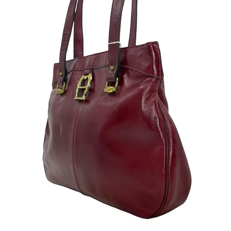 Vintage 60s 70s ETIENNE AIGNER Large Leather Bag Handbag Tote Shoulder Hinge NWT - Image 2