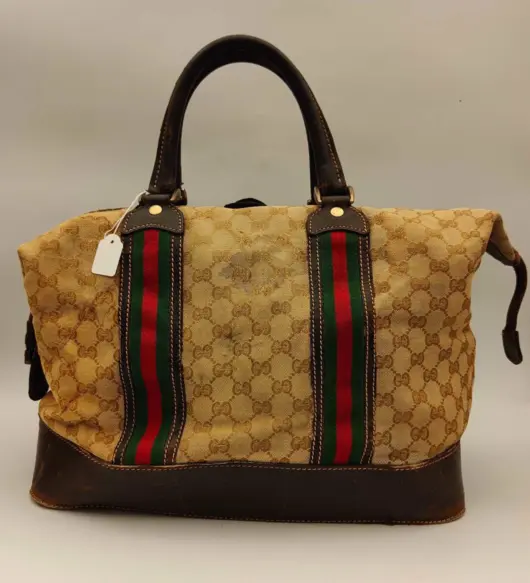 Vintage Leather Monogram Canvas Tote Bag Anni 70