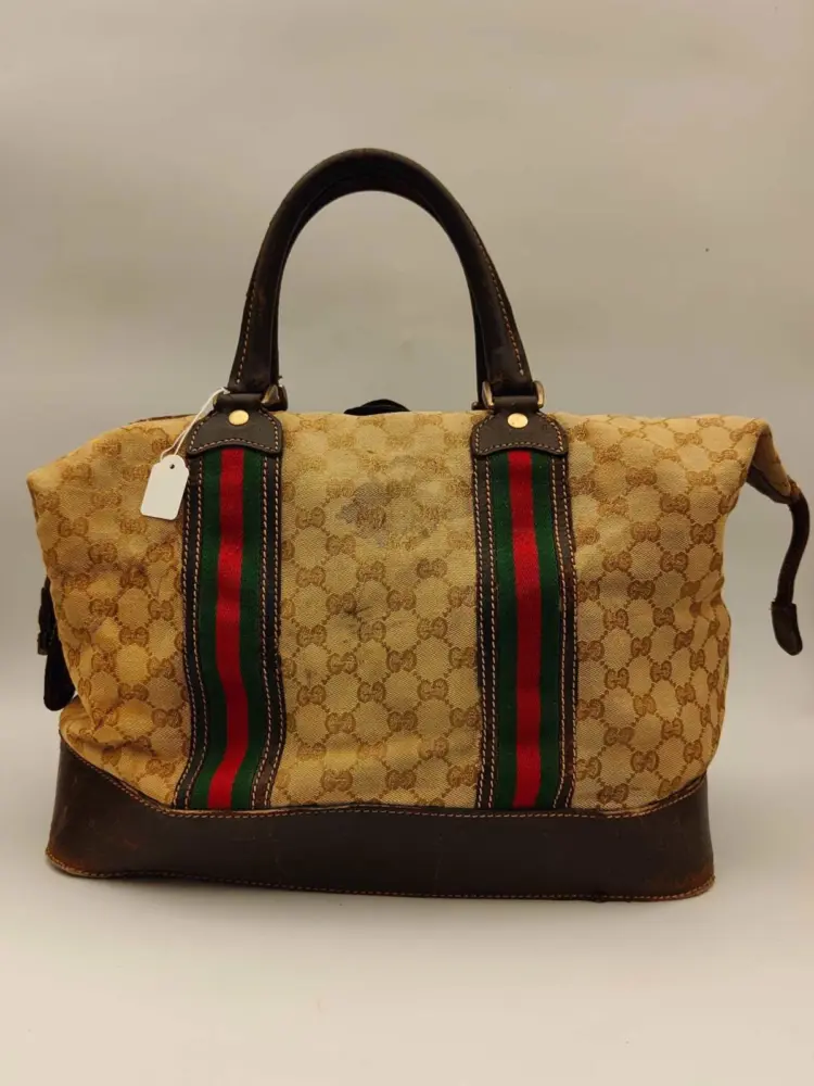 Vintage Leather Monogram Canvas Tote Bag Anni 70