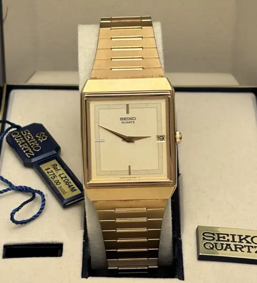 NOS Vintage Seiko 6439-5089 Tank Gold Tone Men's Watch