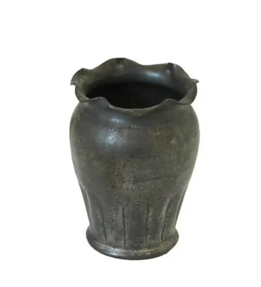 Vintage Old Pewter Vase with Scalloped Mouth – 1900s Antique