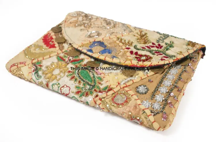 Women’s Boho Vintage Embroidered Patchwork Clutch Bag – Handmade - Image 2