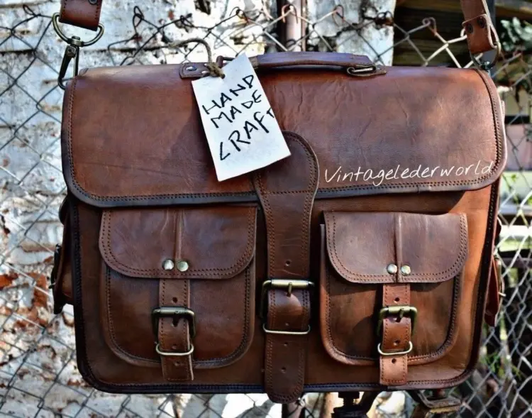 Men’s Vintage Leather Laptop Messenger Satchel Bag – Brown