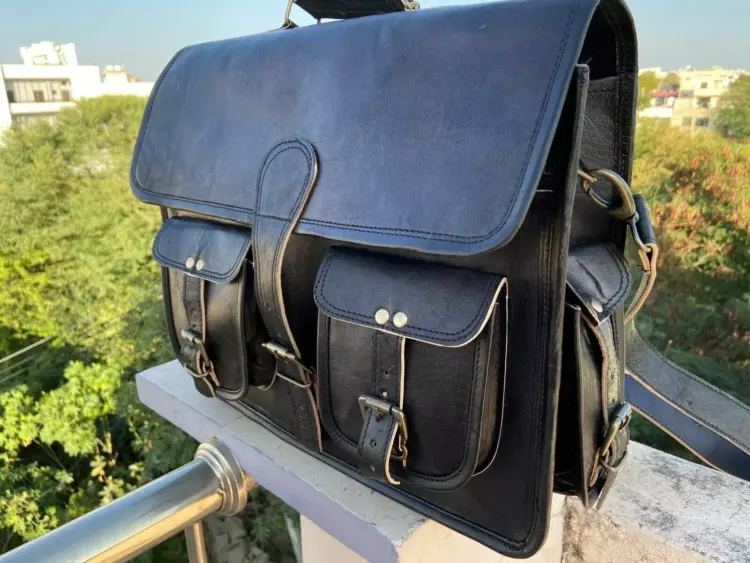 Men’s Vintage Handmade Leather Laptop Messenger Satchel – Black - Image 2