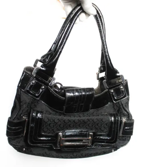 Vintage GUESS Monogram Leather Shoulder Bag – Black