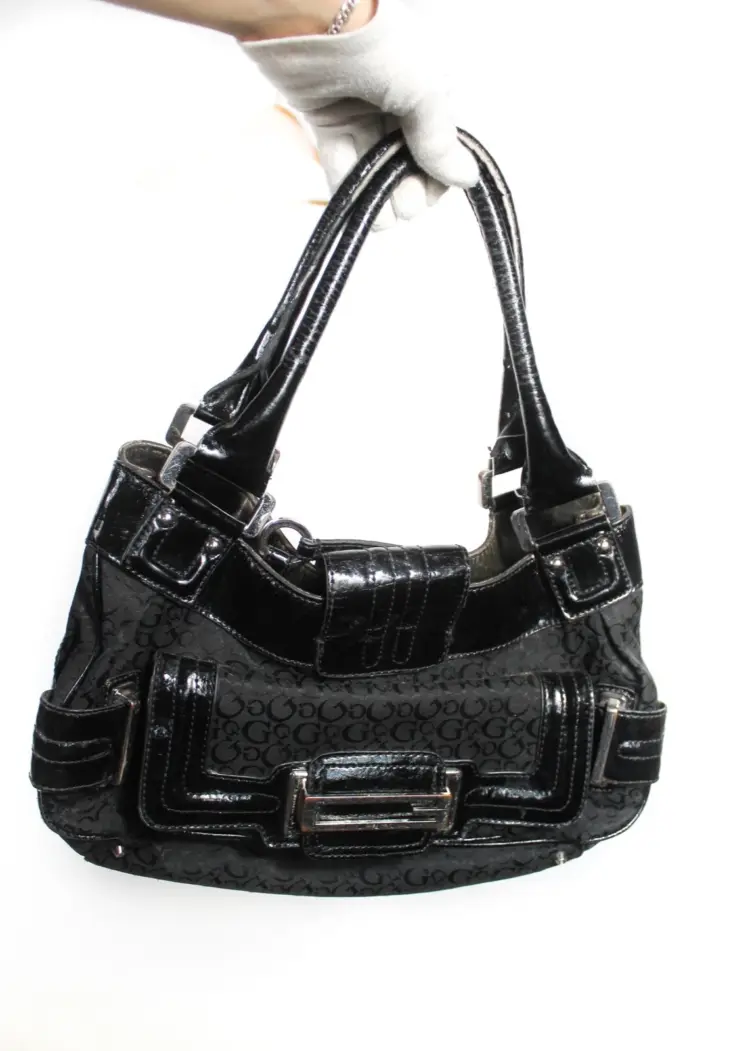 Vintage GUESS Monogram Leather Shoulder Bag – Black