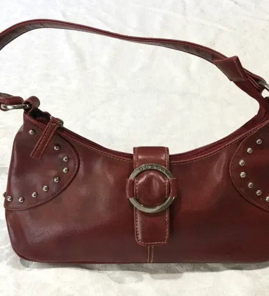 Vintage GUESS Red Faux Leather Shoulder Bag Y2K Studs Retro Purse