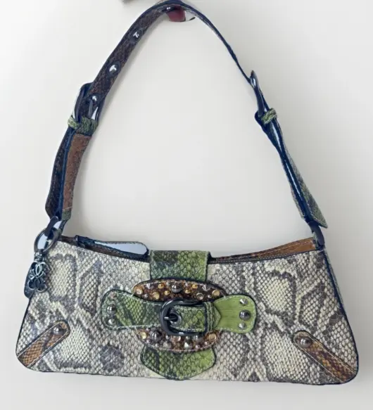 Vintage 90s Y2K GUESS Studded Snake Print Shoulder Bag Rhinestone Purse