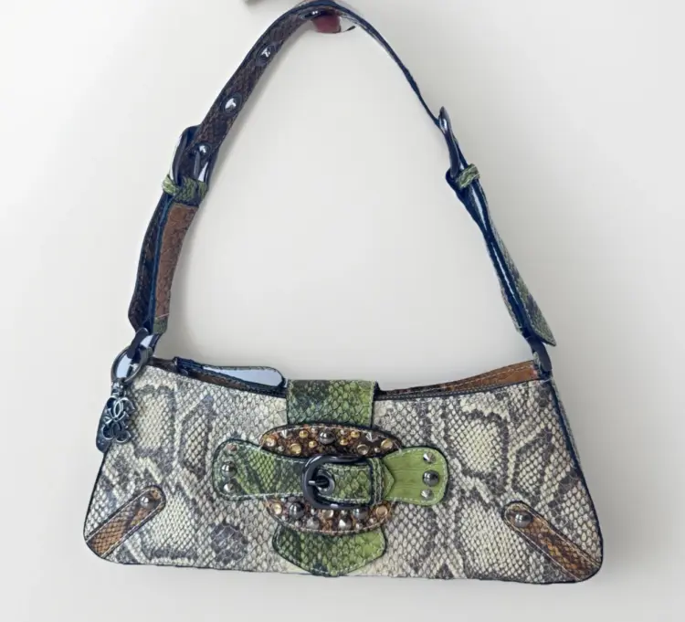 Vintage 90s Y2K GUESS Studded Snake Print Shoulder Bag Rhinestone Purse