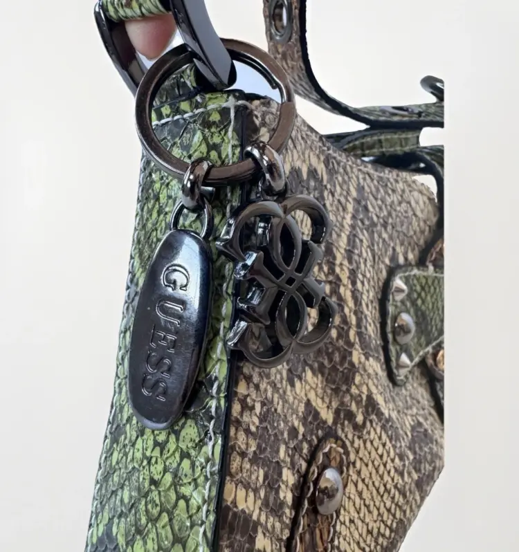Vintage 90s Y2K GUESS Studded Snake Print Shoulder Bag Rhinestone Purse - Image 2