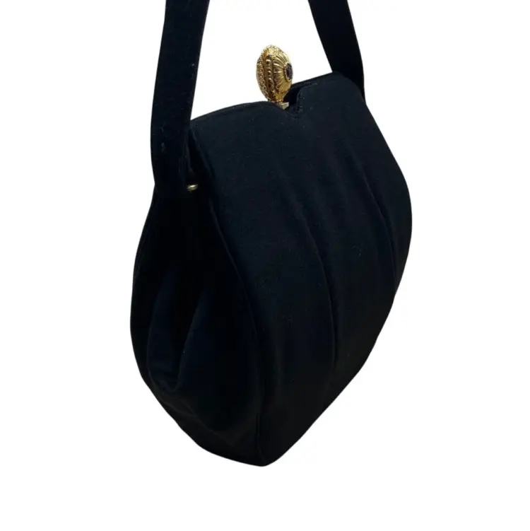 Vintage Rosenfeld Black Evening Clutch Bag with Gold Clasp & Purple Gem Detail - Size Small - Image 2