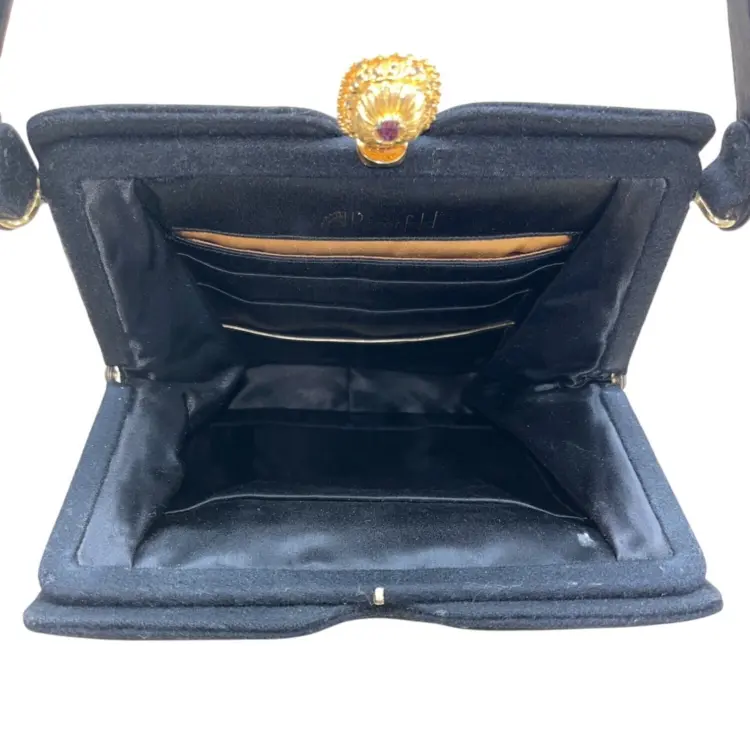 Vintage Rosenfeld Black Evening Clutch Bag with Gold Clasp & Purple Gem Detail - Size Small - Image 3