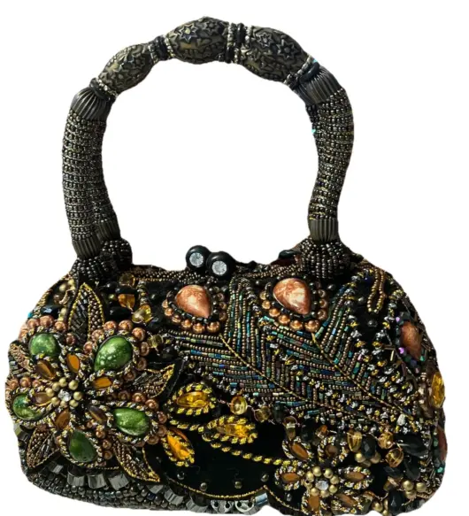 Vintage Moni Couture Beaded Evening Bag - Black Floral Clutch Purse