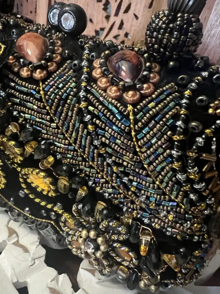 Vintage Moni Couture Beaded Evening Bag - Black Floral Clutch Purse - Image 2