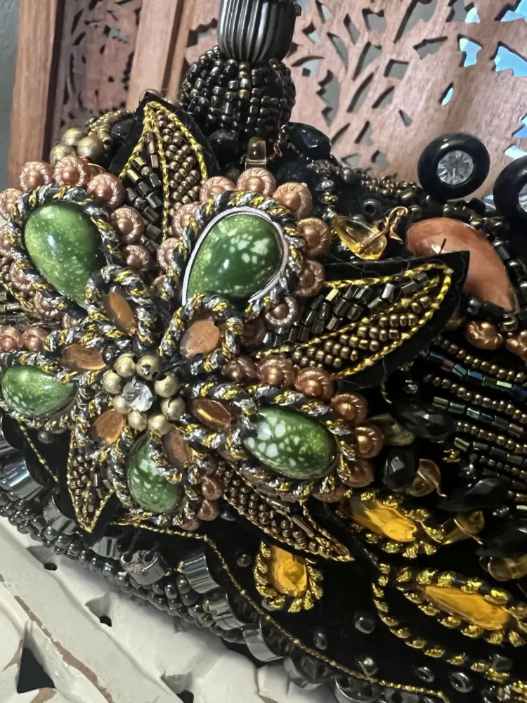 Vintage Moni Couture Beaded Evening Bag - Black Floral Clutch Purse - Image 3