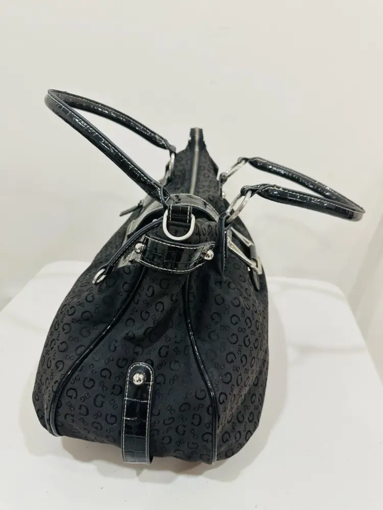 Vintage GUESS Monogram Shoulder Bag Black & Silver Large Logo Tote - Image 2