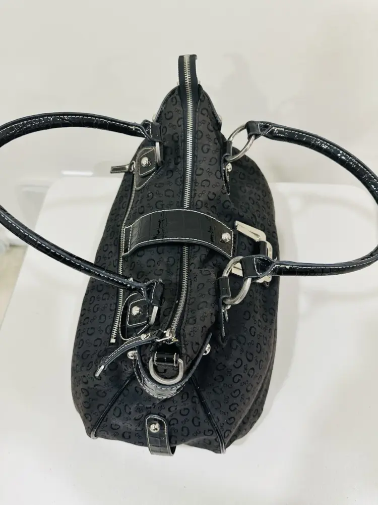 Vintage GUESS Monogram Shoulder Bag Black & Silver Large Logo Tote - Image 3