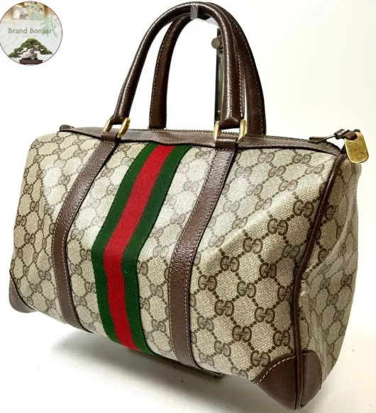 Gucci GG Supreme PVC Shelly Mini Boston Handbag Brown - Authentic