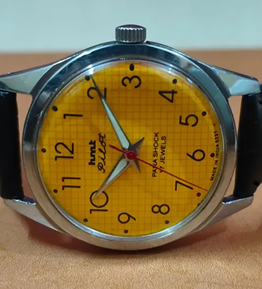 Vintage HMT Pilot Yellow Dial Mechanical Wristwatch | 17 Jewels | 1980s Classic