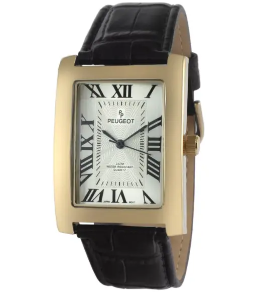 Peugeot 2051GBK Men's Vintage Rectangular Watch – 14K Gold Plated