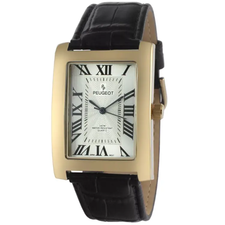 Peugeot 2051GBK Men's Vintage Rectangular Watch – 14K Gold Plated
