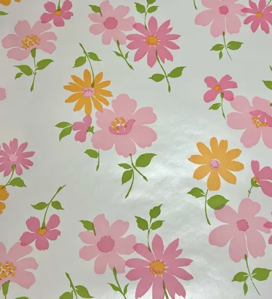 Vintage 60s–70s Pink & Orange Daisy Floral Wallpaper (Partial Roll)
