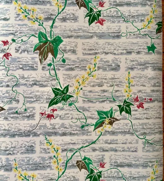 Antique Vintage Ivy and Floral Vine Pattern Wallpaper Partial Roll – 1930s