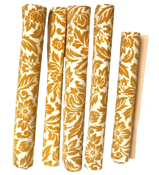 Vintage 1970s Mid Century Flocked Damask Wallpaper – White Yellow Gold Velvet