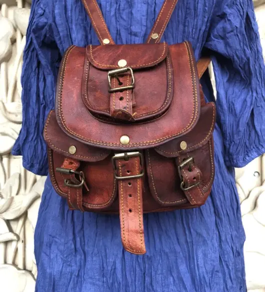 Women's Handmade Vintage Brown Leather Backpack