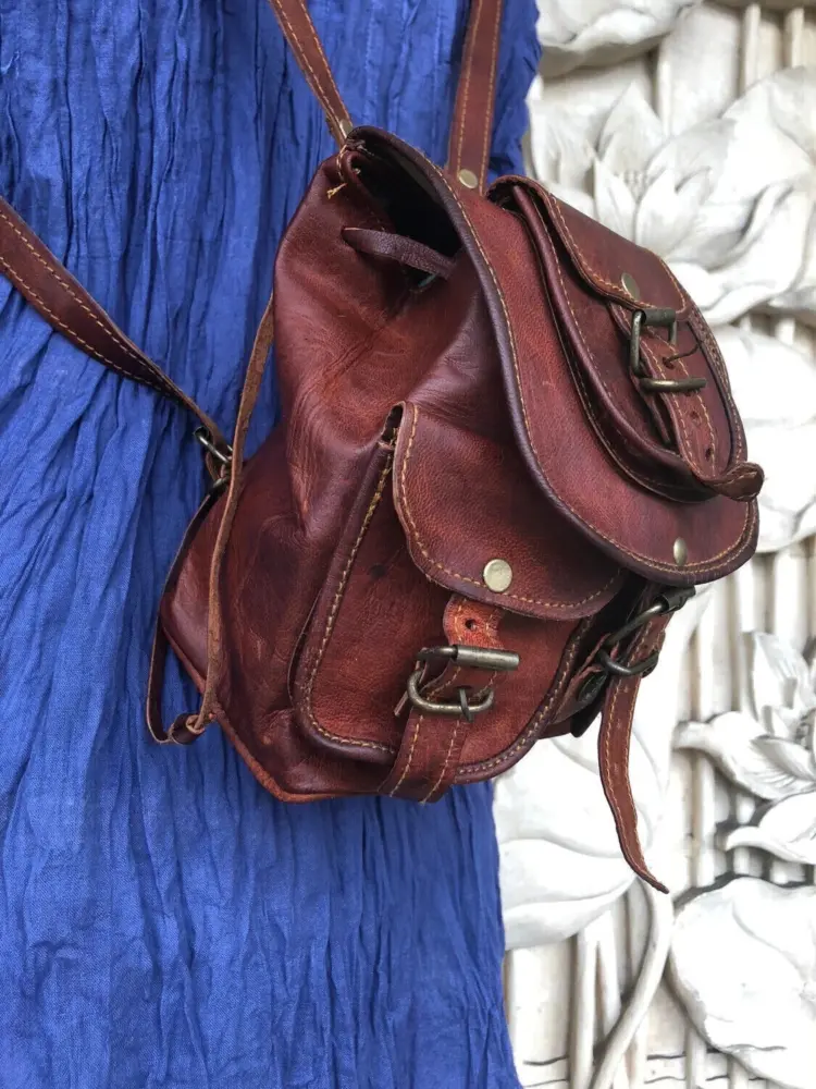 Women's Handmade Vintage Brown Leather Backpack - Image 3