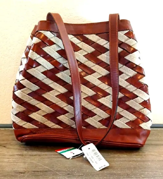 Vintage Made In Italy Woven Leather And Canvas Purse