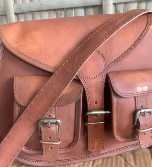 Vintage Brown Genuine Goat Leather Saddle Bag