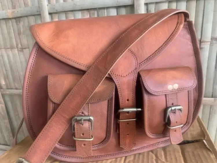 Vintage Brown Genuine Goat Leather Saddle Bag