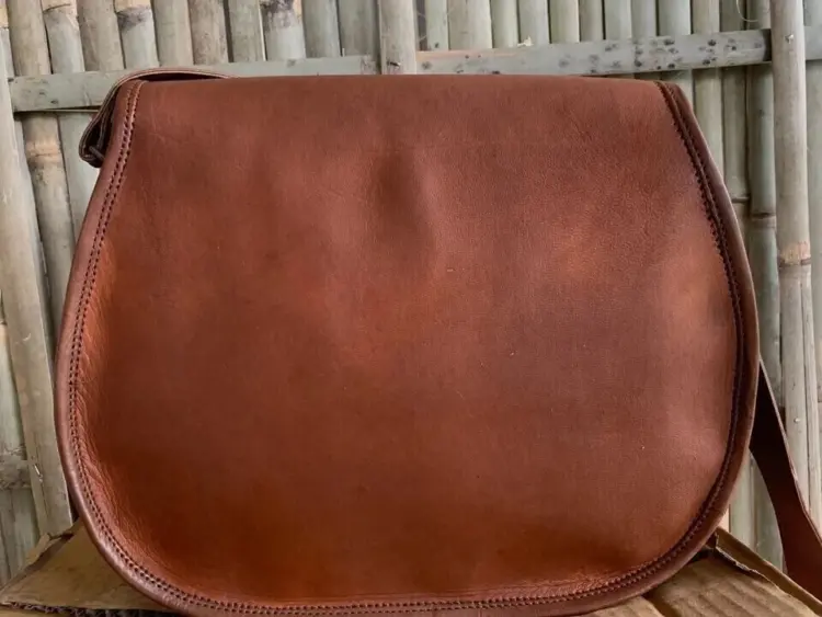 Vintage Brown Genuine Goat Leather Saddle Bag - Image 3