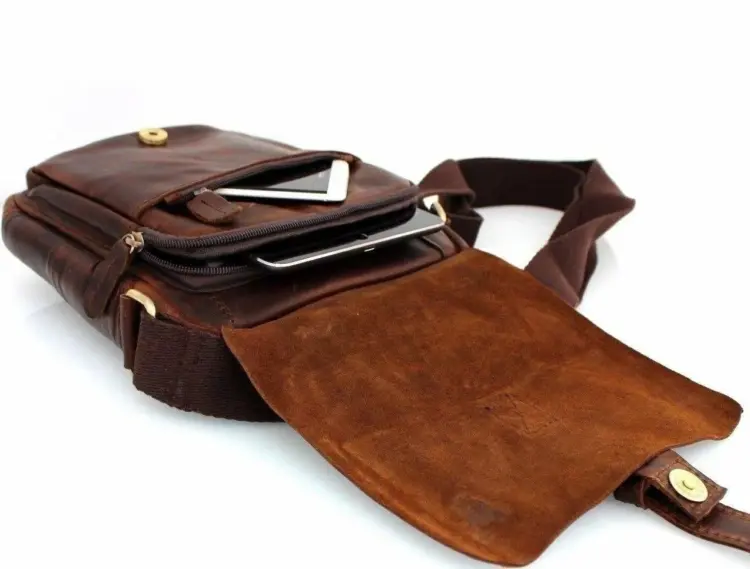 Genuine Leather Retro Messenger Bag – Brown Crossbody - Image 2