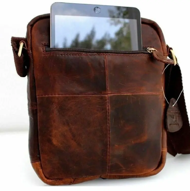 Genuine Leather Retro Messenger Bag – Brown Crossbody - Image 3