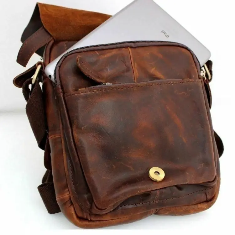 Genuine Leather Retro Messenger Bag – Brown Crossbody - Image 4