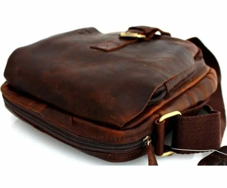 Genuine Leather Retro Messenger Bag – Brown Crossbody - Image 5