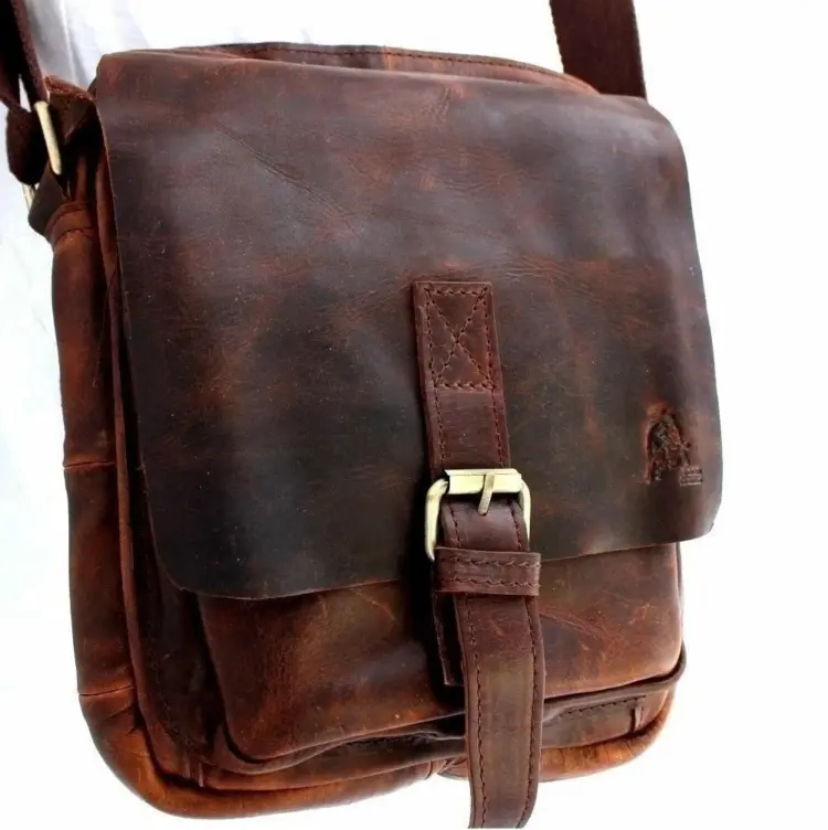 Genuine Leather Retro Messenger Bag – Brown Crossbody