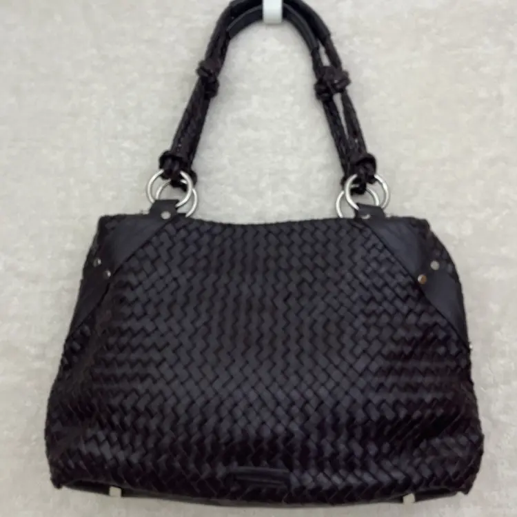 Vintage Adrienne Vittadini Large Woven Tan Shoulder Tote Bag