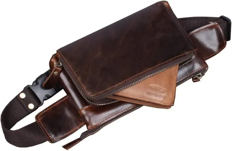 Vintage Leather Waist Bag Fanny Pack for Men Women Hip Bum - Image 3