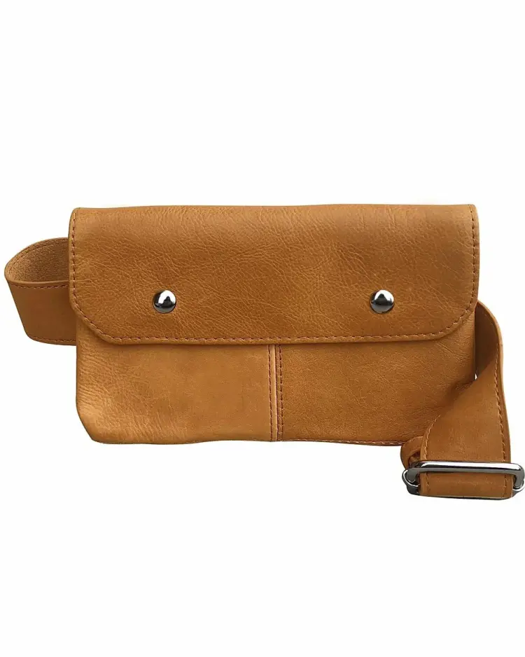 Tan Handcrafted Vintage Cowhide Leather Fanny Pack Waist Travel Belt