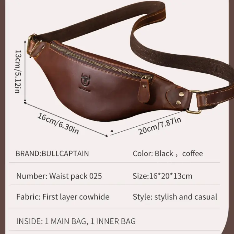 Leather Vintage Fanny Men Cowhide Crossbody Belt - Image 3